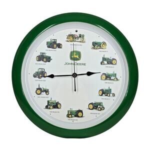 JOHN DEERE GREEN TRACTOR MODEL HOURLY SOUND WALL CLOCK – 12" – WORKS GREAT